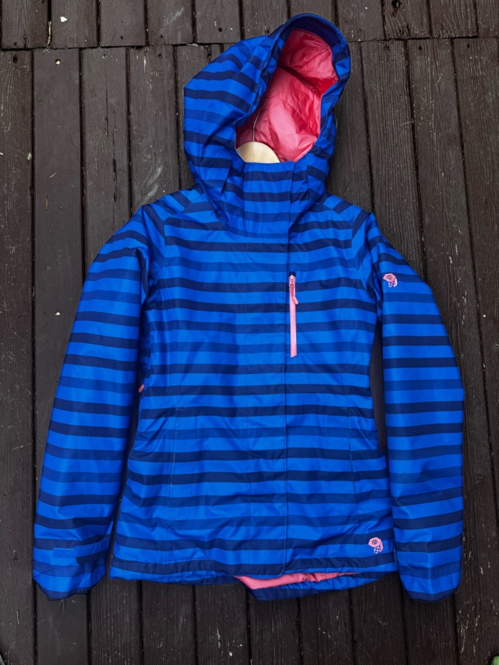Mountain Hardwear Blue Striped Hooded Ski Jacket